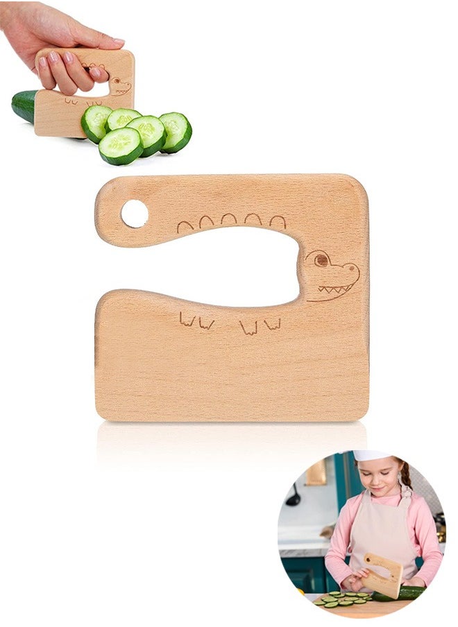Urit Wooden Kids, Dinosaur Shape Kitchen Toy, Safe Knives for Cooking Tool Wood Puzzle Child Chopper  - Image 1