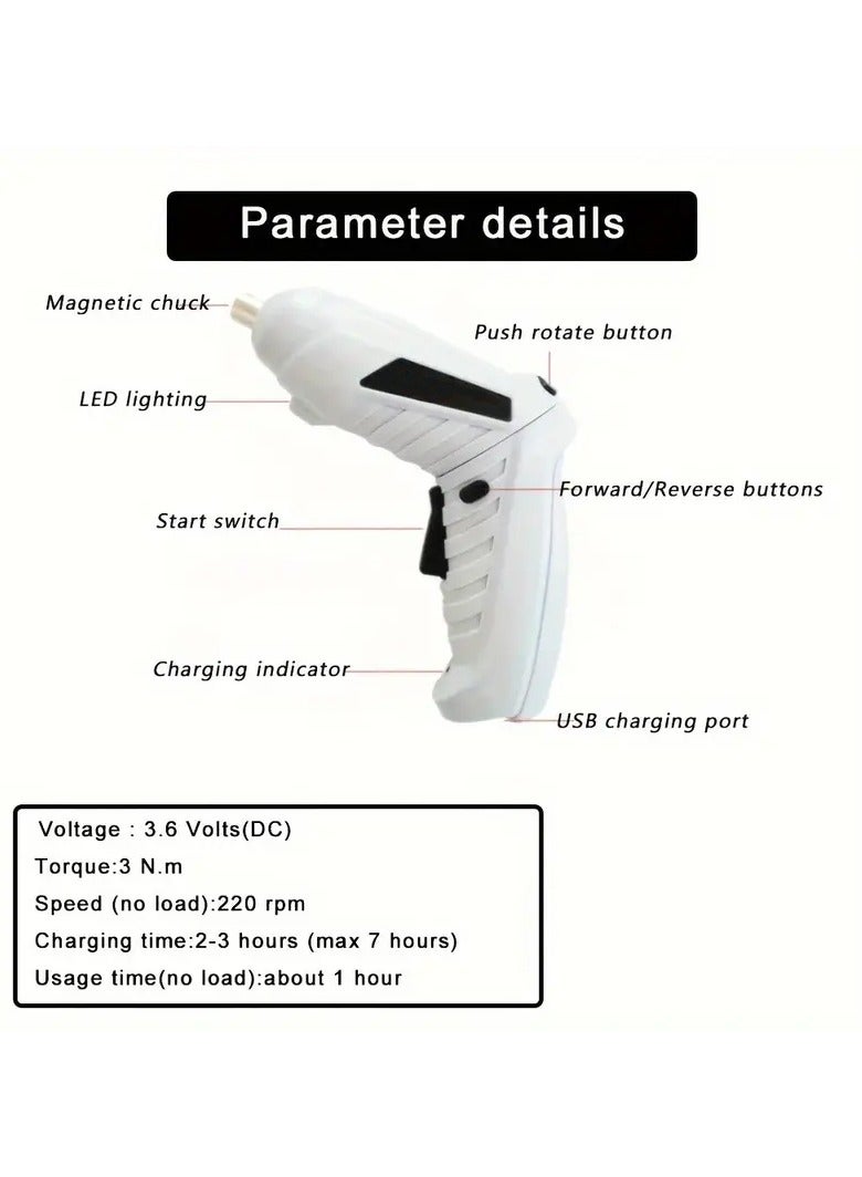 DubaiGallery Cordless Screwdriver, Rechargeable Power Screwdriver Practical Electric Screwdriver with Various Bits, 600mAh Battery Screwdriver, for Repair Maintenance  - Image 4