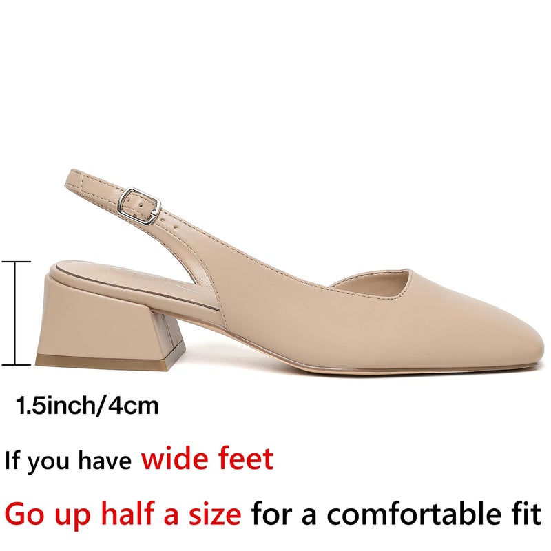Mostrin Nude Chunky Low Heels for Women D'Orsay Slingback Block Heel Pumps Closed Square Toe Mary Jane Dress Shoes for Work Office Daily Wedding - Image 4