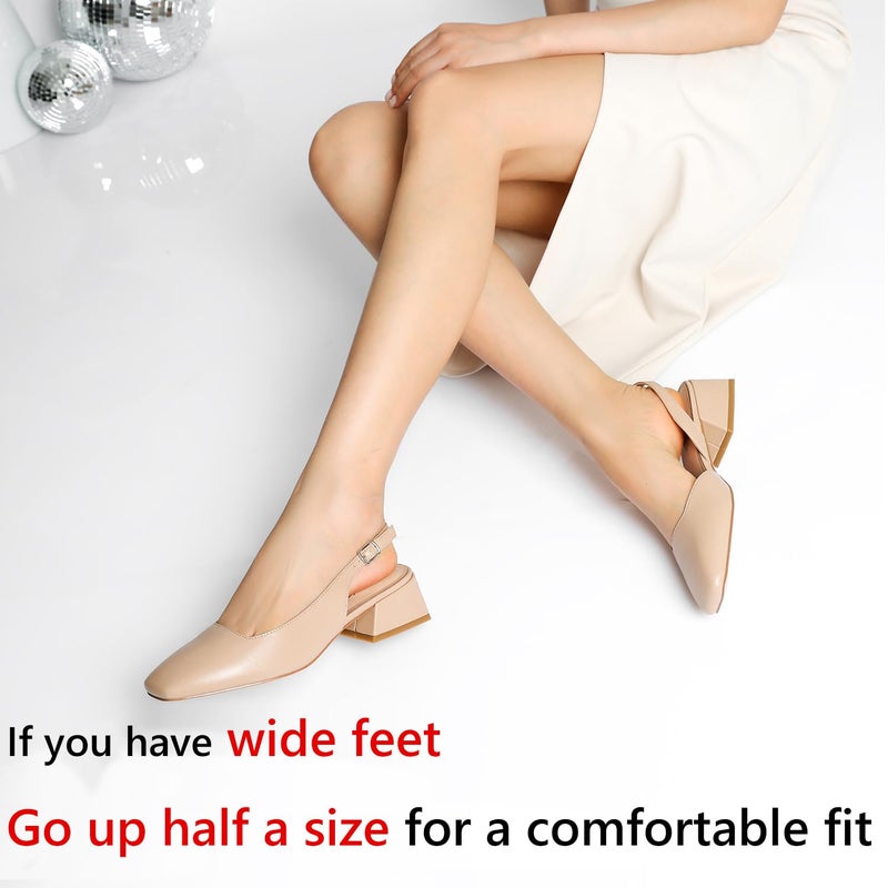 Mostrin Nude Chunky Low Heels for Women D'Orsay Slingback Block Heel Pumps Closed Square Toe Mary Jane Dress Shoes for Work Office Daily Wedding - Image 5