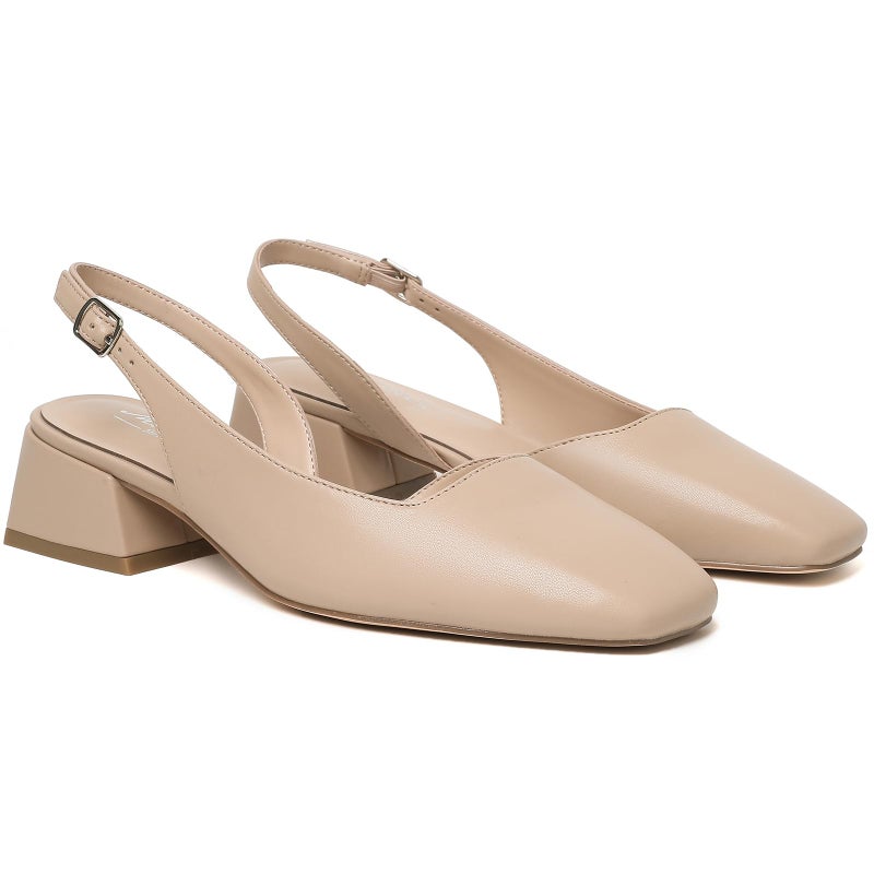 Mostrin Nude Chunky Low Heels for Women D'Orsay Slingback Block Heel Pumps Closed Square Toe Mary Jane Dress Shoes for Work Office Daily Wedding - Image 1