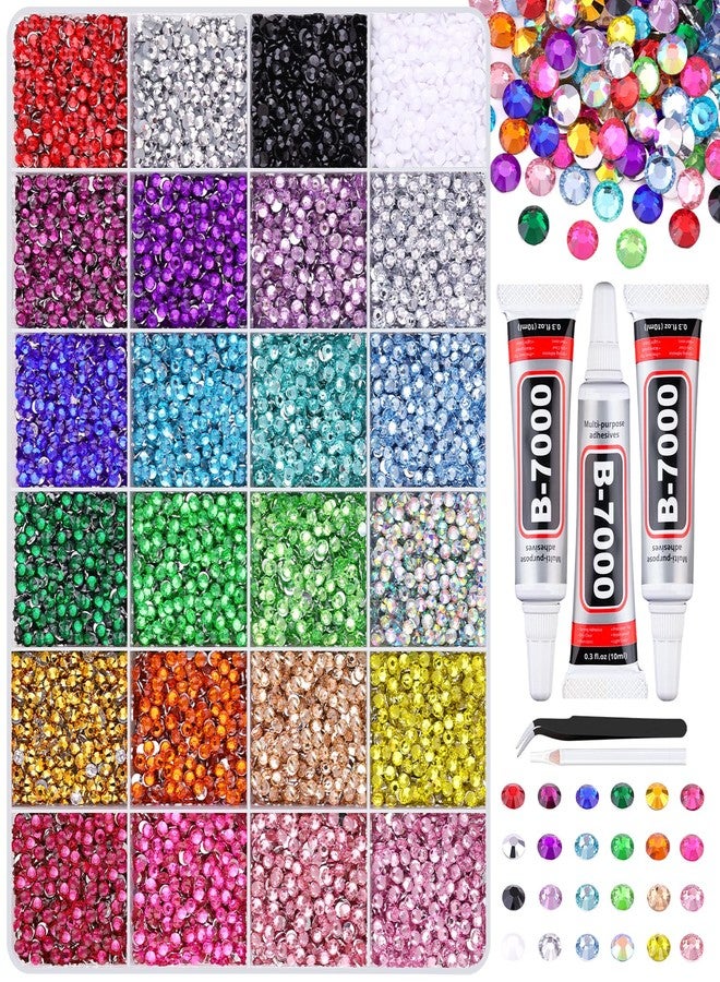 TINKRSTUFF 24000Pcs Resin Rhinestones for Crafting with Tweezers, Multicolor 3mm Bedazzling Crystal with 3Pcs 10ml B7000 Jewelry Glue for DIY Crafts Clothing Tumblers Shoes Fabric Nail Art - Image 1