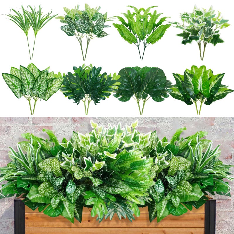 obbsie 16 Bunches Fake Plants Outdoor UV Resistant Artificial Bushes Green Boxwood Shrubs Faux Plastic Plants Greenery Stems for Spring Outdoor Garden Patio Front Porch Yard Home Decor - Image 1
