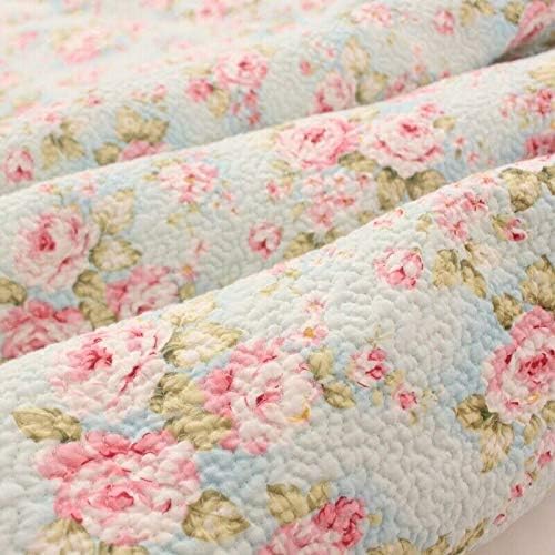 Kolachic 3 PCS Country Cottage Floral Bedspread Quilt Coverlet Patchwork 100% Cotton Light Blue Queen Size - Image 4
