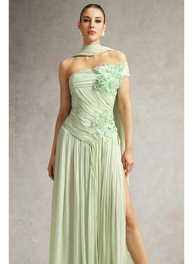 Bella Barnett  Mellies One Shoulder Floral Ruched High Slit Maxi Dress for Women | Best Price UAE