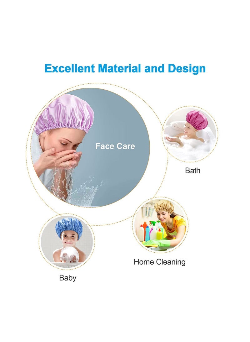 NIBEMINENT Shower Cap Hat EVA Caps Double Waterproof Layers Bathing Hair Protection Reusable for Women Medium Size Ocean Blue Light Purple Gold Rose Red - Image 2