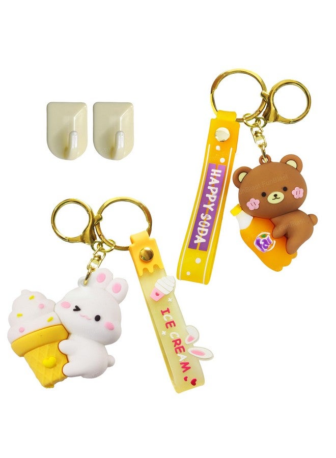 FunBlast Silicone Key Ring/Key Chain for Girls, 3D Rubber Key Chain, Rabbit & Bear Key Chain for Bag/Door Key, Kawaii Key Rings, Stylish Key-Ring, Bike Key Ring, Car Key Ring - Image 1