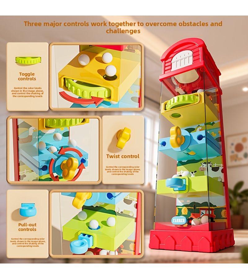 Farm Egg Drop Toy Activity Cube Educational Learning Toy With 5 Fine Motor Activities Busy Board Sensory Cause Effect Travel Birthday For Boys Girls Red - Image 2