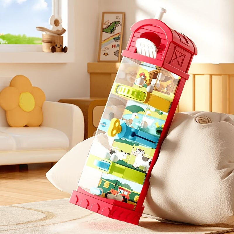 Farm Egg Drop Toy Activity Cube Educational Learning Toy With 5 Fine Motor Activities Busy Board Sensory Cause Effect Travel Birthday For Boys Girls Red - Image 5