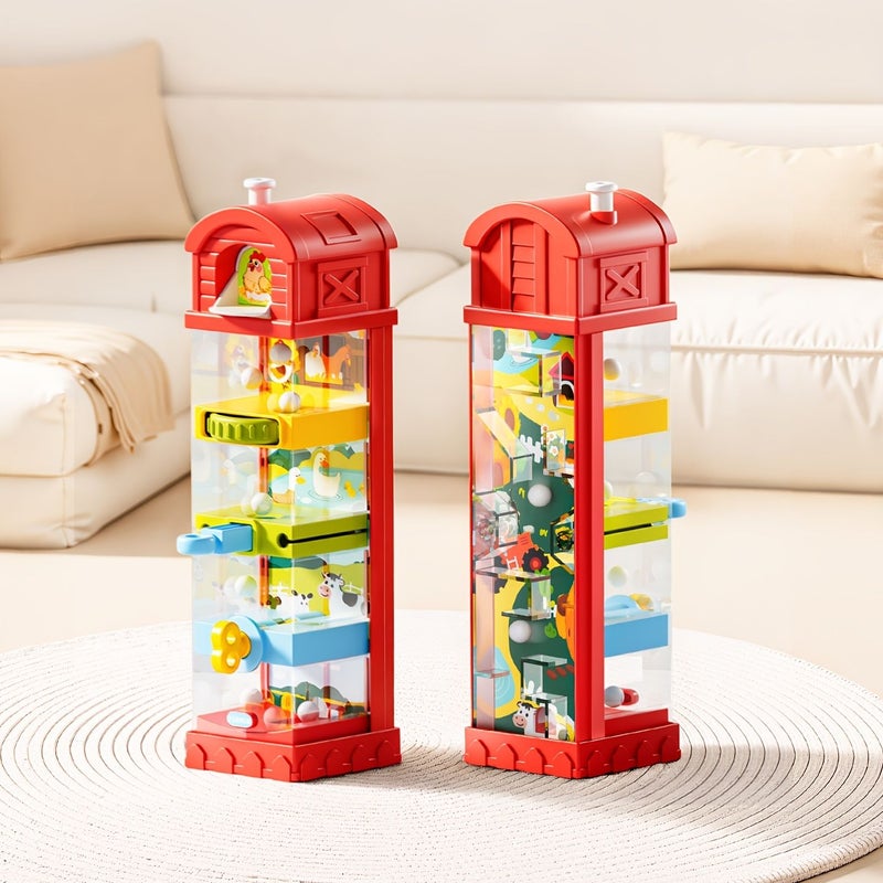 Farm Egg Drop Toy Activity Cube Educational Learning Toy With 5 Fine Motor Activities Busy Board Sensory Cause Effect Travel Birthday For Boys Girls Red - Image 1