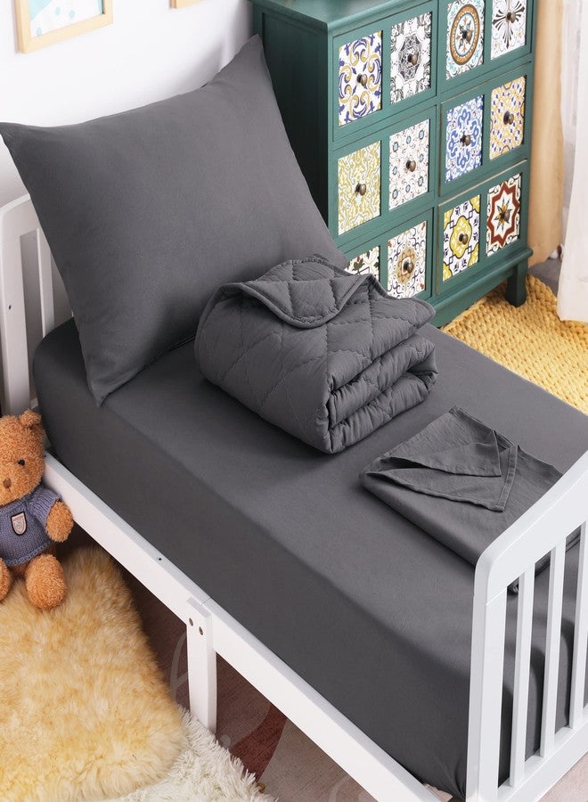 NTBAY Toddler Bedding Set - 4 Piece Soft and Breathable Crib Bedding Set for Boys and Girls, Includes Quilted Comforter, Fitted Sheet, Flat Top Sheet and Envelope Pillowcase, Dark Grey - Image 1
