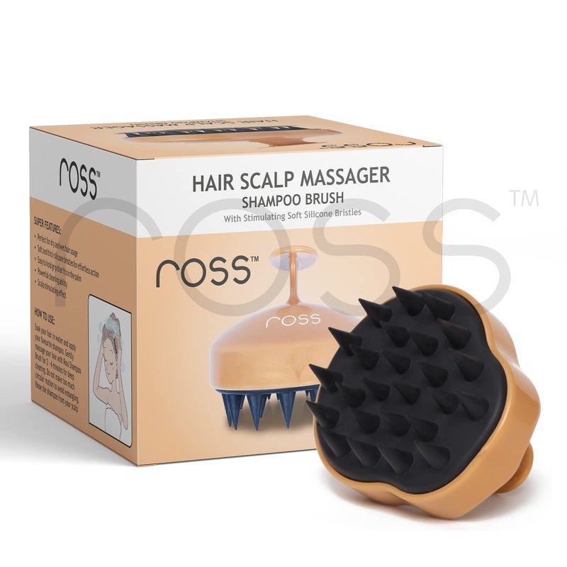 ROSS Hair Scalp Manual Massager Shampoo Brush with Soft Silicone Bristles for Blood Circulation (Gold) - Image 2