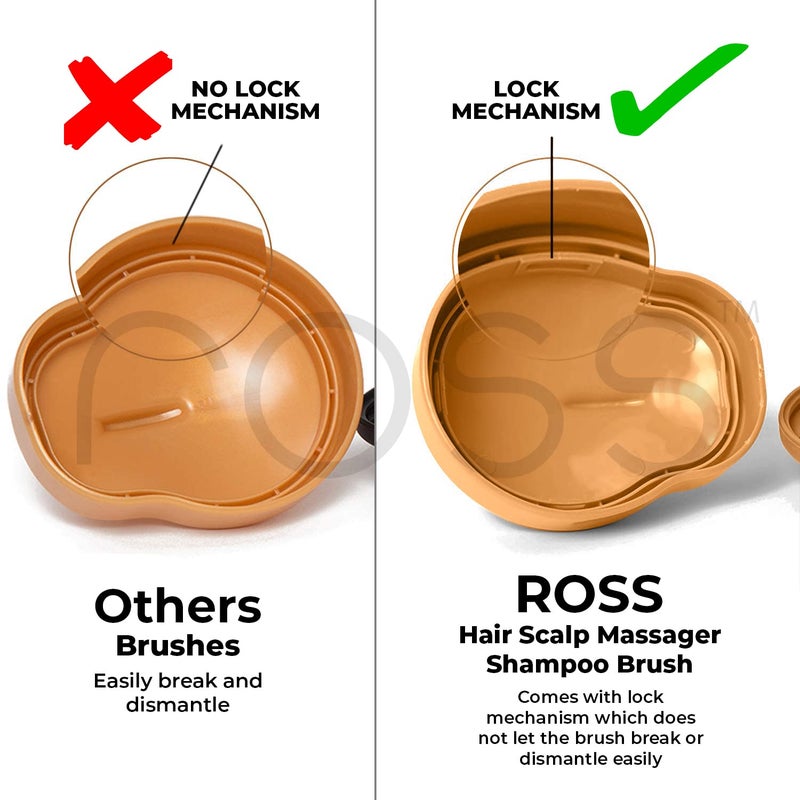 ROSS Hair Scalp Manual Massager Shampoo Brush with Soft Silicone Bristles for Blood Circulation (Gold) - Image 5