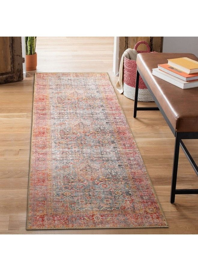 Superior Indoor Runner Rug Unique Rugs For Floor Accent Bedroom Living Dining Room Kitchen Office Entry Rustic Home Decor Huda Collection Ruby Red 2' 6" X 7' 6"  - Image 2