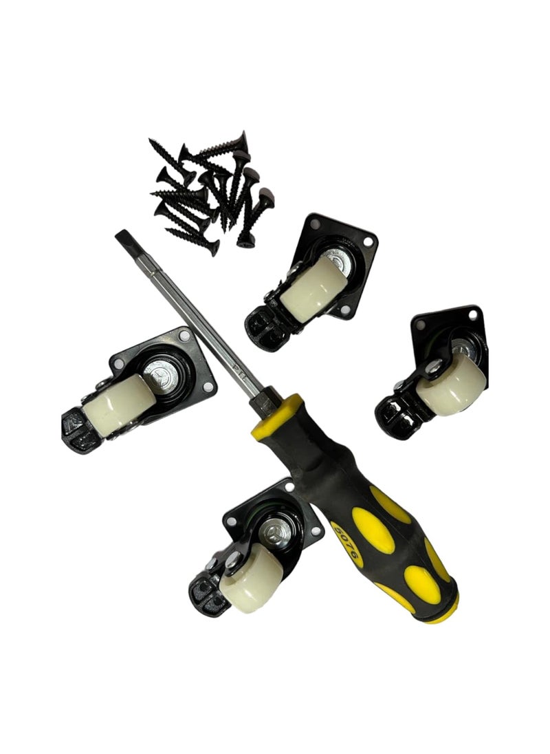 PRIME DISTRIBUTORS 1Inch Nylon Caster Wheels Set of 4 HeavyDuty Swivel Wheels with Screws Screwdriver Smooth Rolling for Furniture Cabinets DIY Projects Sturdy Black Metal Frame Prime Distributors  - Image 1