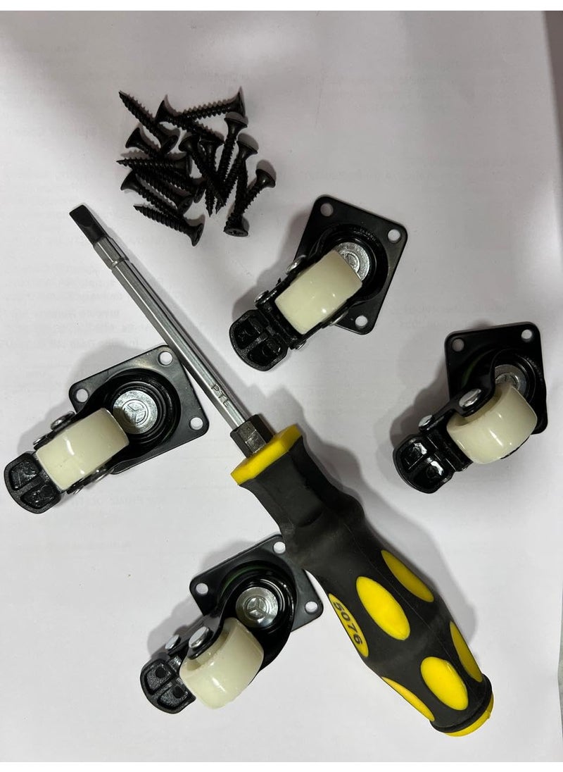 PRIME DISTRIBUTORS 1Inch Nylon Caster Wheels Set of 4 HeavyDuty Swivel Wheels with Screws Screwdriver Smooth Rolling for Furniture Cabinets DIY Projects Sturdy Black Metal Frame Prime Distributors  - Image 4