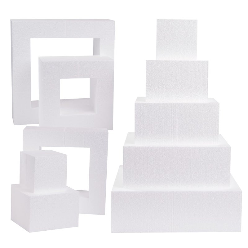 SilverlakeLLC Silverlake 5-Tier Square Cake Dummy Set - Nesting 4"H x 4,6,8,10 & 12"W Blocks for Styrofoam Baking Display Projects - Image 1