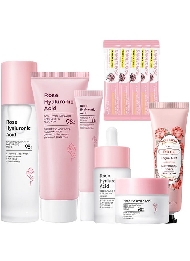 Rose Skin Care Set 11Pcs Hyaluronic Acid Face Care Set For Women Include Rose Extract Toner Serum Face Cream Cleanser Eye Cream Hand Cream Facial Mask Improve Skin Hydrating Skin Care Routine Set - pzsku/Z12E2F04FC3E176EA01B3Z/45/_/1719251096/dcd4e5b1-e8fc-4c3f-bb08-766f7f23479d