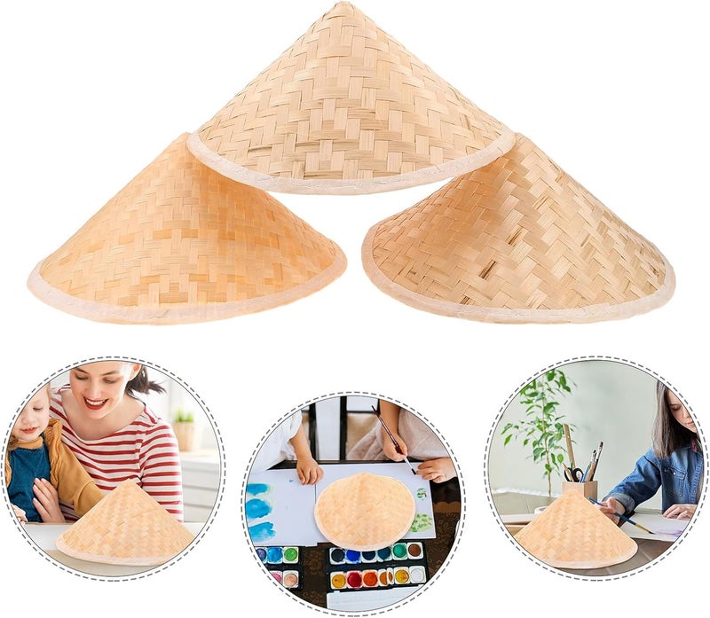 3pcs Asian Cone Hat for DIY Projects - 8" Woven Bamboo Cone Cap - Paintable Vietnamese Rice Hat for Crafts School Classroom Art Activities & Home Wall Art Decor - Image 2