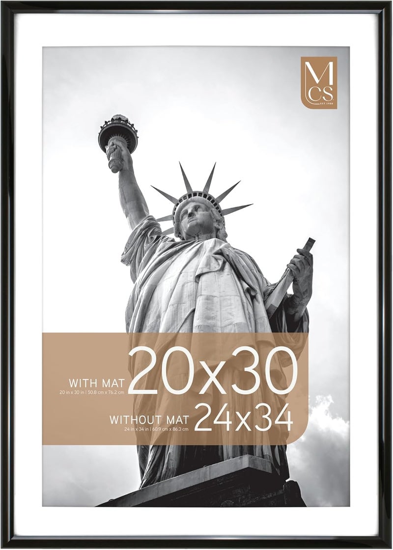MCS Trendsetter 24x34 Poster Frame, Display Pictures 20x30 With Mat or 24x34 Without Mat, Vertical & Horizontal Wall Hanging Large Picture Frame for Photos & Posters, Black (1-Pack) - Image 1