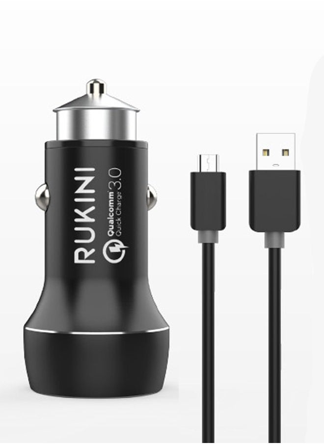 RUKINI Rokini Dual USB Car Charger - 30 Watts with Qualcomm 3.0 technology and a 1 meter micro USB cable  - Image 1