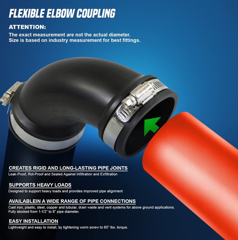 SUPPLYGIANT Supply Giant 6I77 Flexible Elbow Coupling with Stainless Steel Clamps, 4.5" Inner Diameter for 4" Nominal Pipe, Black - Image 3