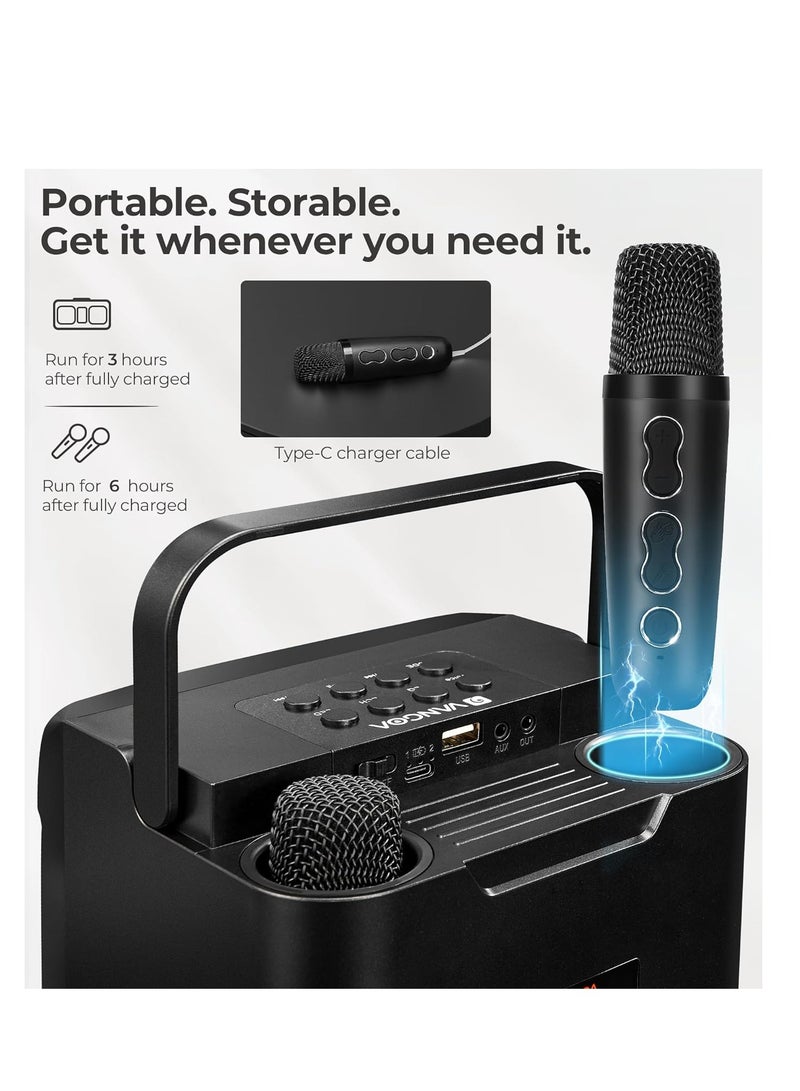 Machine with 2 Wireless Microphone, Bluetooth Portable Karaoke Speaker for Kids Adults, Party Karaoke Speaker with Led Light, Supports TF USB AUX BT Karaoke for Christmas Birthday Gift - Image 5