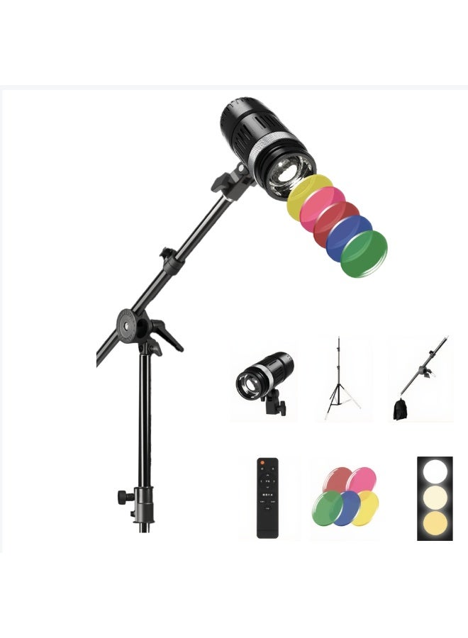 كيبول كشاف تسليط الضوء على الشعر بقوة 600 واط، إضاءة خلفية، إضاءة محيطية، إضاءة تصوير، 3 ألوان قابلة للتعديل، حامل بطول 2.1 متر، جهاز تحكم عن بعد، فلاتر، حقيبة تخزين - Image 2