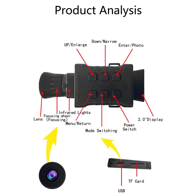 جهاز رؤية ليلية محمول بدقة 4K يستخدم نهارًا وليلًا مع إمكانية التقاط الصور وتسجيل الفيديوهات - منيокуляр (منظار أحادي الأنبوب) بدقة صور 20 بكسل ملليون و24 بكسل ملليون و30 بكسل ملليون و32 بكسل ملليون و36 بكسل ملليون - كاميرا فيديو رقمية مع ضوء تحت الحمراء 850 نانومتر و3 واط - Image 4