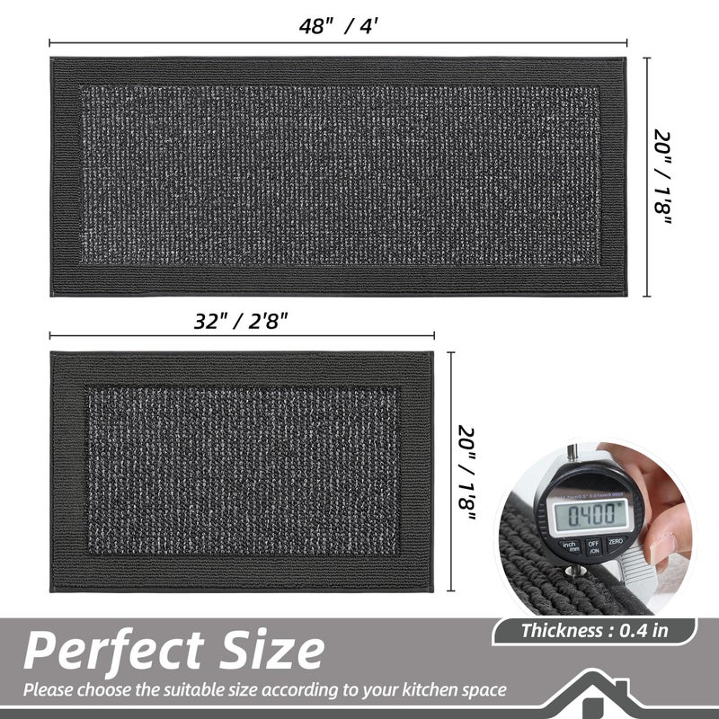BEQHAUSE Kitchen Rugs and Mats Set of 2 Non-Slip Kitchen Mats for Floor, Absorbent and Stain Resistant Kitchen Runner, Machine Washable Rugs for Kitchen, Laundry & Sink, 20"x32"+20"x48", Charcoal - Image 2