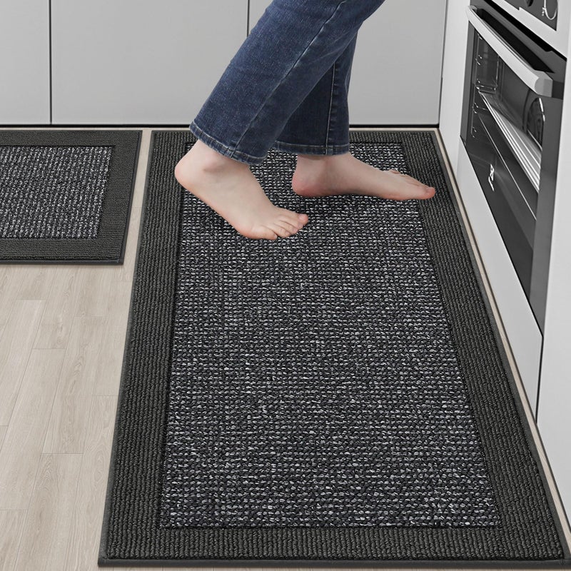 BEQHAUSE Kitchen Rugs and Mats Set of 2 Non-Slip Kitchen Mats for Floor, Absorbent and Stain Resistant Kitchen Runner, Machine Washable Rugs for Kitchen, Laundry & Sink, 20"x32"+20"x48", Charcoal - Image 1