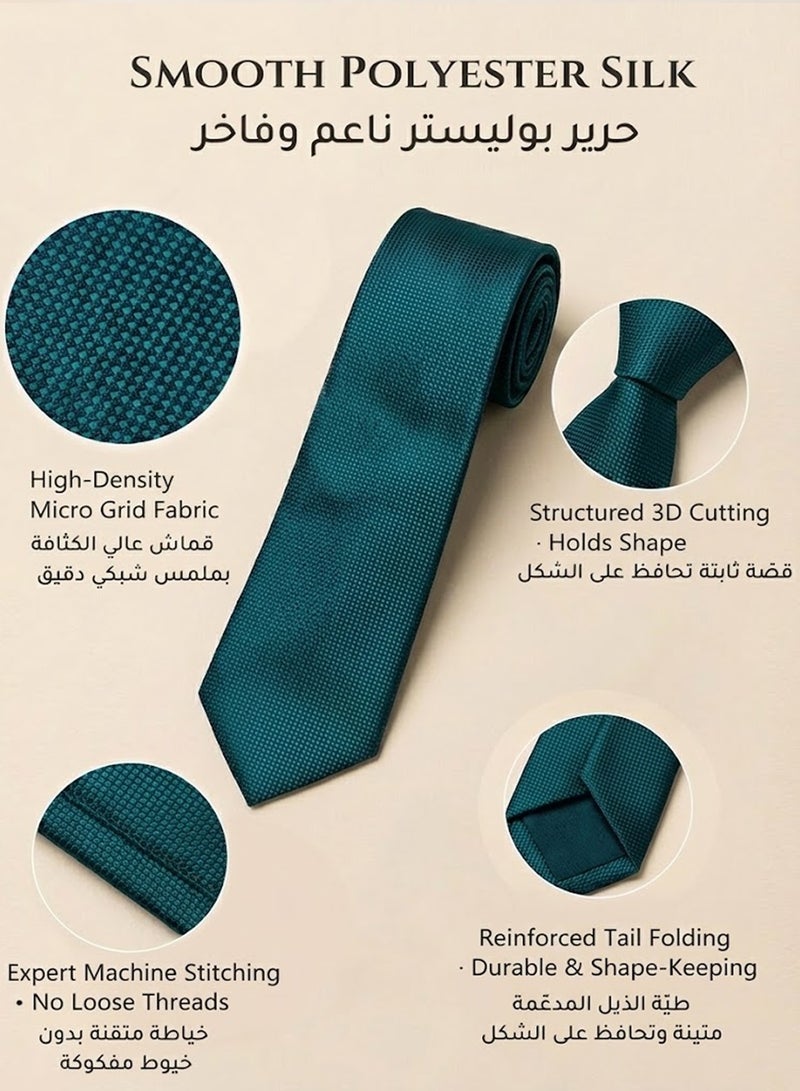 فوريكاسا طقم ربطة عنق فاخر من 4 قطع للرجال – ربطة بنقشة خضراء دقيقة، أزرار أكمام، مشبك، ومنديل جيب متناسق - Image 3