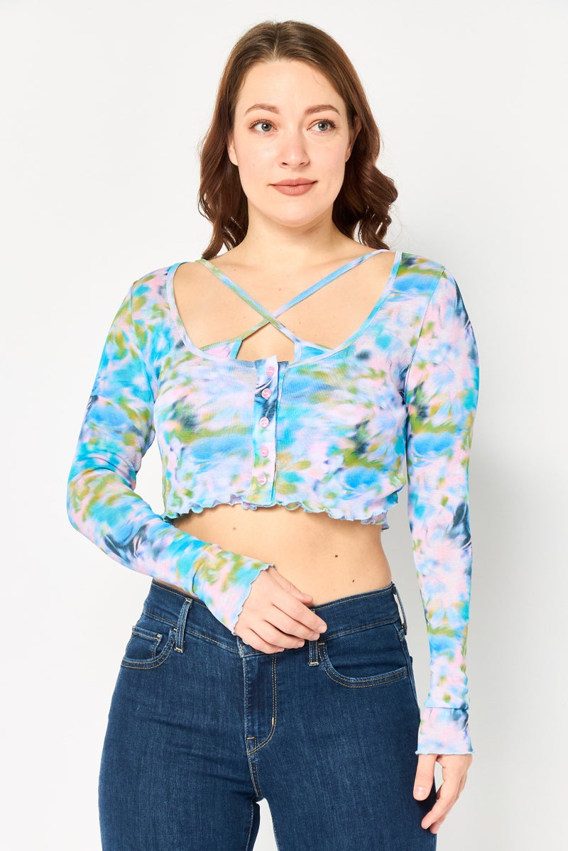 TOPSHOP Women Petite 2 Piece Floral Print Cardi And Cami Top, Multicolor - Image 1