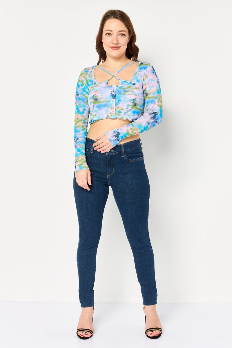TOPSHOP بلوزة كاردين وكمية مزخرفة للنساء بحجم صغير، متعددة الألوان - Image 2