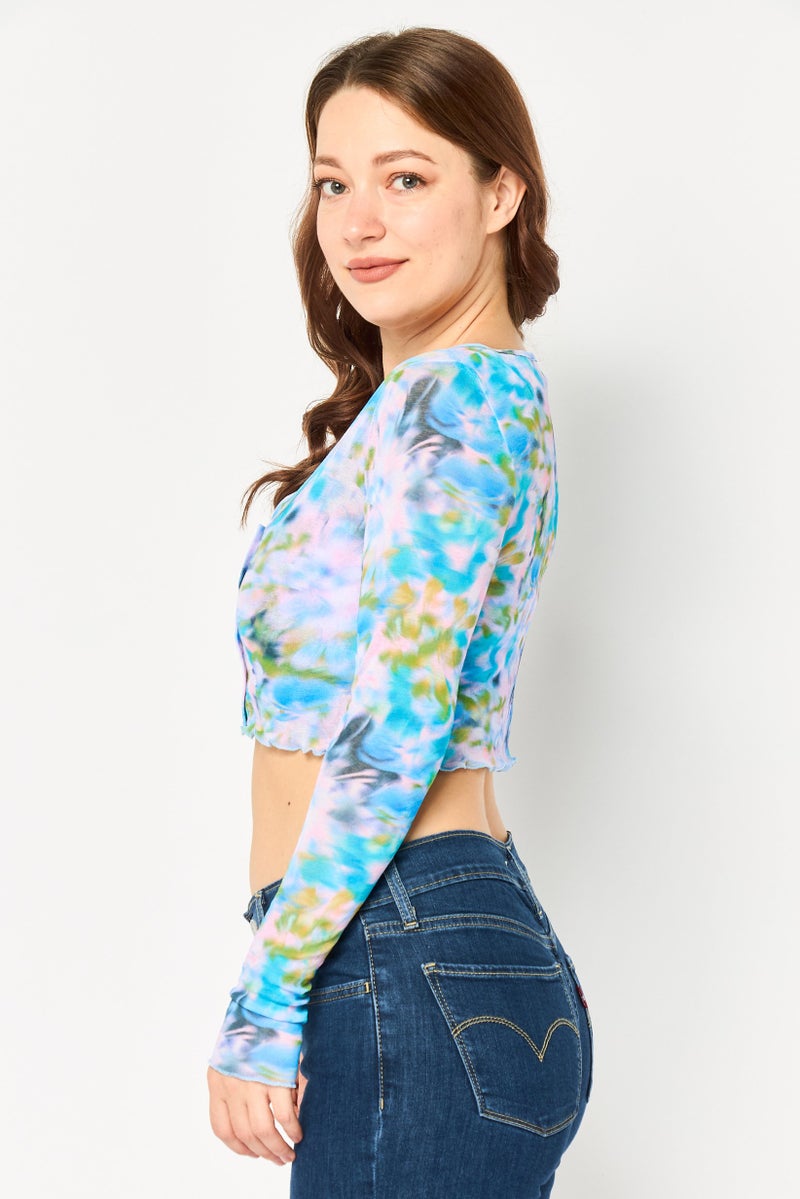 TOPSHOP بلوزة كاردين وكمية مزخرفة للنساء بحجم صغير، متعددة الألوان - Image 3