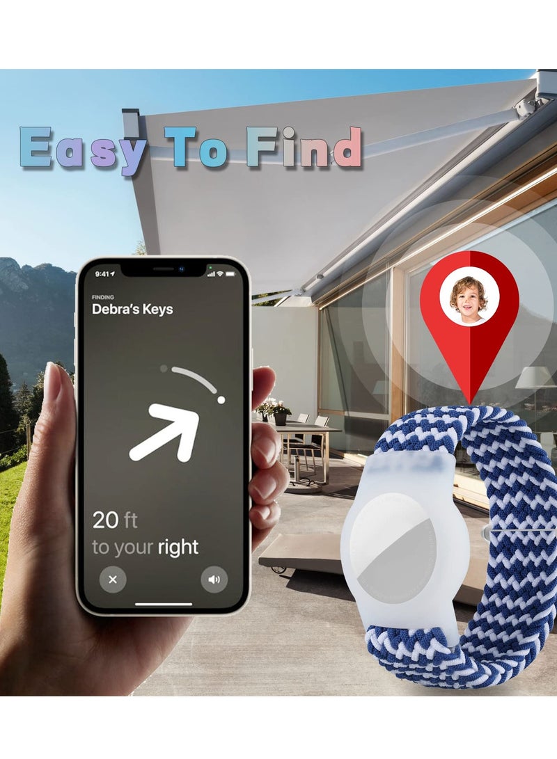 SOLARAE 2 Pcs Kids Bracelet Strap Compatible with AirTag Kids  Holder Woven Wrist Strap Nylon Adjustable Anti-Loss Airtag Strap for Kids Seniors（White Blue,Navy Blue） - Image 3