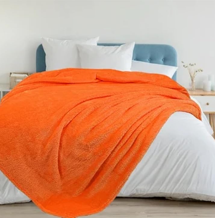S&S غطاء لحاف صوف مزدوج سوبر سوفت من سانديز®، 310 خيط دافئ، غطاء لحاف صوفي/غطاء راجاي/غطاء بطانية/غطاء لحاف بحجم كينغ=90x100 بوصة، غطاء بطانية شتوي (برتقالي) - Image 4