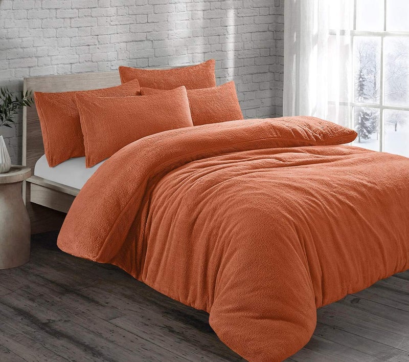 S&S غطاء لحاف صوف مزدوج سوبر سوفت من سانديز®، 310 خيط دافئ، غطاء لحاف صوفي/غطاء راجاي/غطاء بطانية/غطاء لحاف بحجم كينغ=90x100 بوصة، غطاء بطانية شتوي (برتقالي) - Image 1