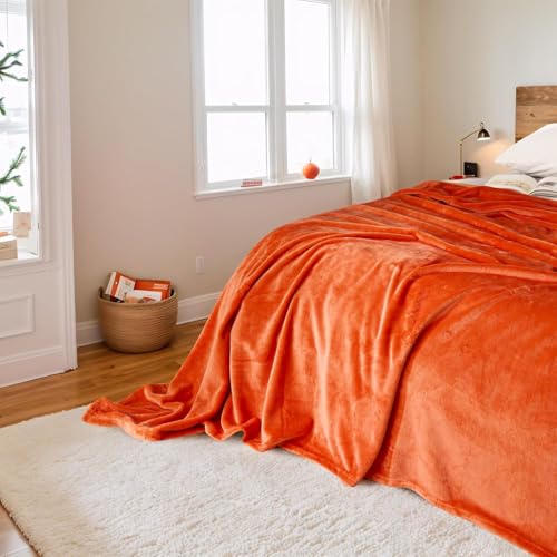 S&S غطاء لحاف صوف مزدوج سوبر سوفت من سانديز®، 310 خيط دافئ، غطاء لحاف صوفي/غطاء راجاي/غطاء بطانية/غطاء لحاف بحجم كينغ=90x100 بوصة، غطاء بطانية شتوي (برتقالي) - Image 3