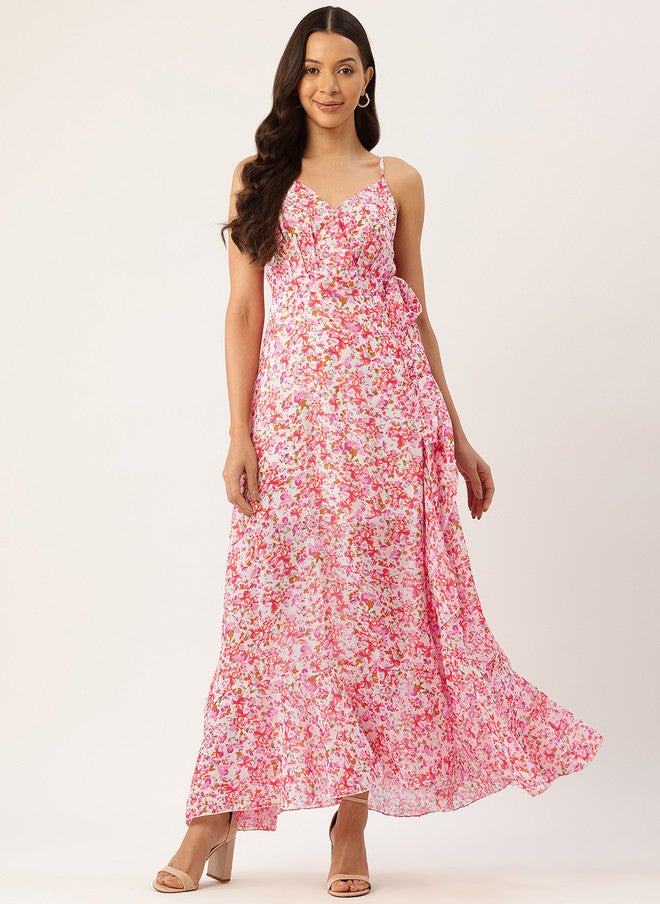Rue Collection فستان ماكسي مزخرف بالأزهار مع كشكش للنساء - Image 1