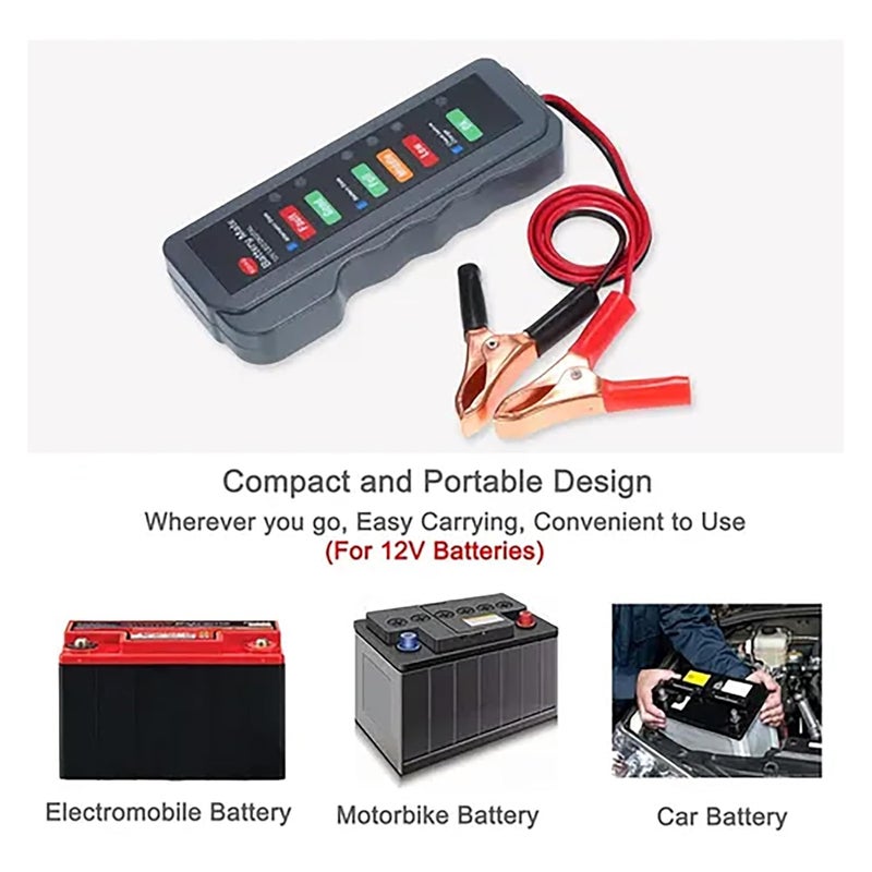 Digital Car Battery Tester 12V with Copper Clips LED Display for Motorcycle Boat - Image 5