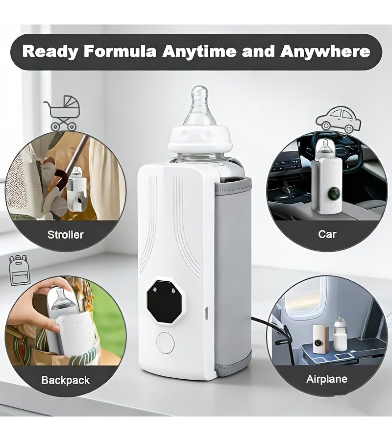 Portable Milk Warmer White USB Rechargeable 6 Level Adjustable Heating Digital Display Travel Friendly Safe Formula Milk for Outing - Image 2