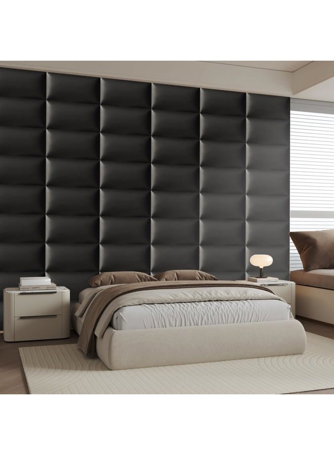 MAQQL Black Stick-On Wall Mounted Headboard - 9-Piece Bed Backboard for Queen Size Beds, 24 x 12 Inches Each, Easy-to-Install Decorative Sound-Proofing Bed Headboard Queen - Image 2