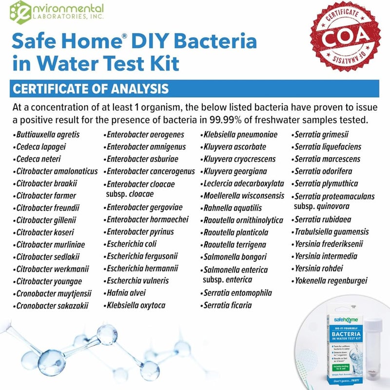 Safe HomeÂ® DIY Bacteria in Water Test Kit â€“ Results as Fast as 6 Hours â€“ Detects 50 Different Species of Coliform Bacteria â€“ EPA Lab Certified â€“ Made in the USA â€“ (1 Pack) - Image 4