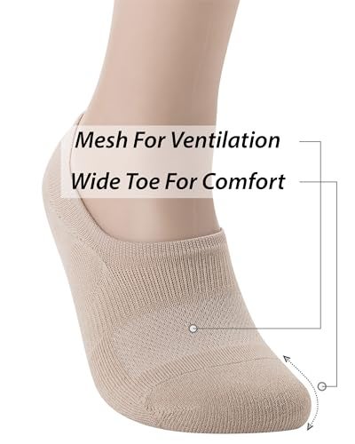 Pro Mountain No Show Socks Unisex Wide Toe Box For Health Y Heel Forefoot Size L Beige 8 Pack Cotton Cushion Footies Sneakers US Women 10-12 Men 9-11 - Image 5