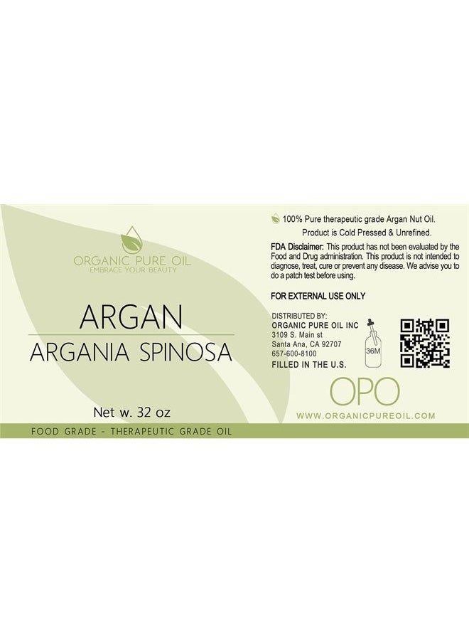 OPO - Moroccan Argan Oil - 100% Pure Unrefined Extra Virgin Cold Pressed Non GMO Bulk 32 oz - 1 Quart Carrier Oil for Hair Skin Face Body Nails Locs Lashes Facial Hair Beard & More Hydrating Argon - Image 1