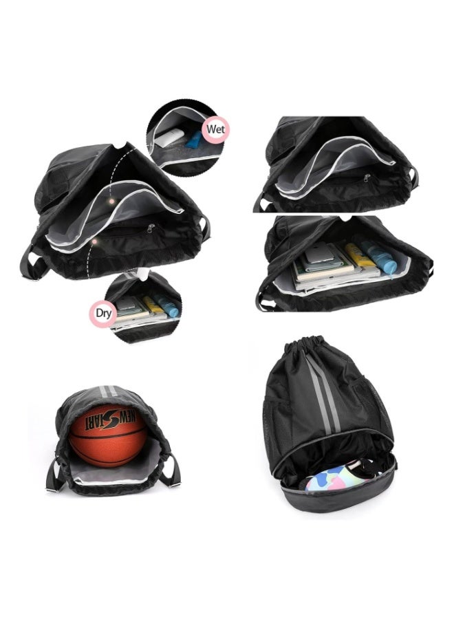 ILMR Drawstring Gym Bag for Men, Waterproof Drawstring Backpack for Women, Swim Bag with Shoes Compartment, Pull String Sport Bag for Soccer and Basketball (Black ) - Image 4