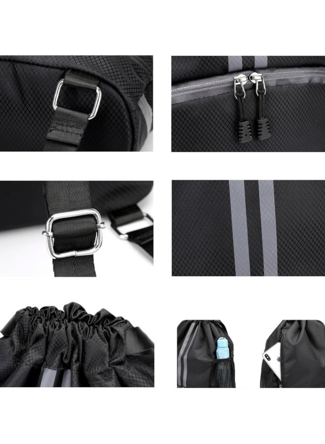 ILMR Drawstring Gym Bag for Men, Waterproof Drawstring Backpack for Women, Swim Bag with Shoes Compartment, Pull String Sport Bag for Soccer and Basketball (Black ) - Image 5