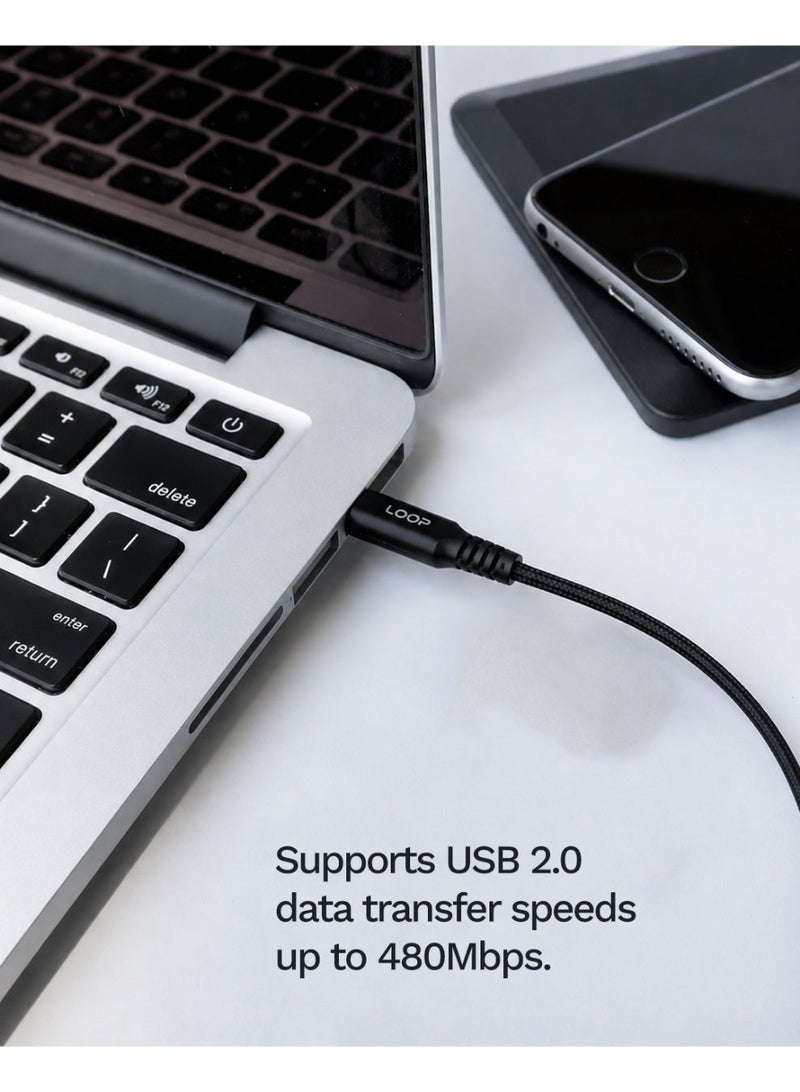 لووب كابل USB-C مغناطيسي من LOOP بقوة 240 واط، مضفر من النايلون وذو لف ذاتي، للشحن السريع لأجهزة MacBook وiPhone وSamsung (2M - أسود) - Image 3