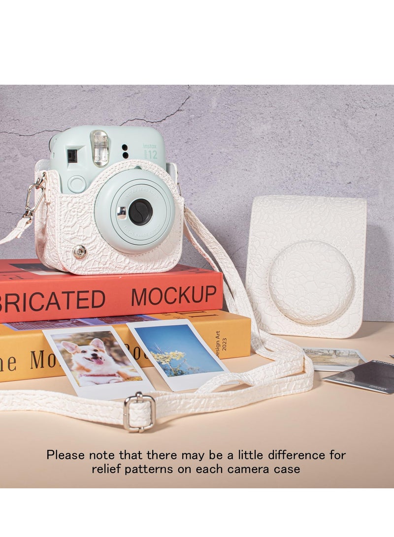 KASTWAVE Case for Fuji Instax Mini 12/Polaroid Mini 12, PU Leather Protective Case for Fujifilm Instax Mini 12 Instant Camera, Removable Case with Adjustable Shoulder Strap (White) - Image 5